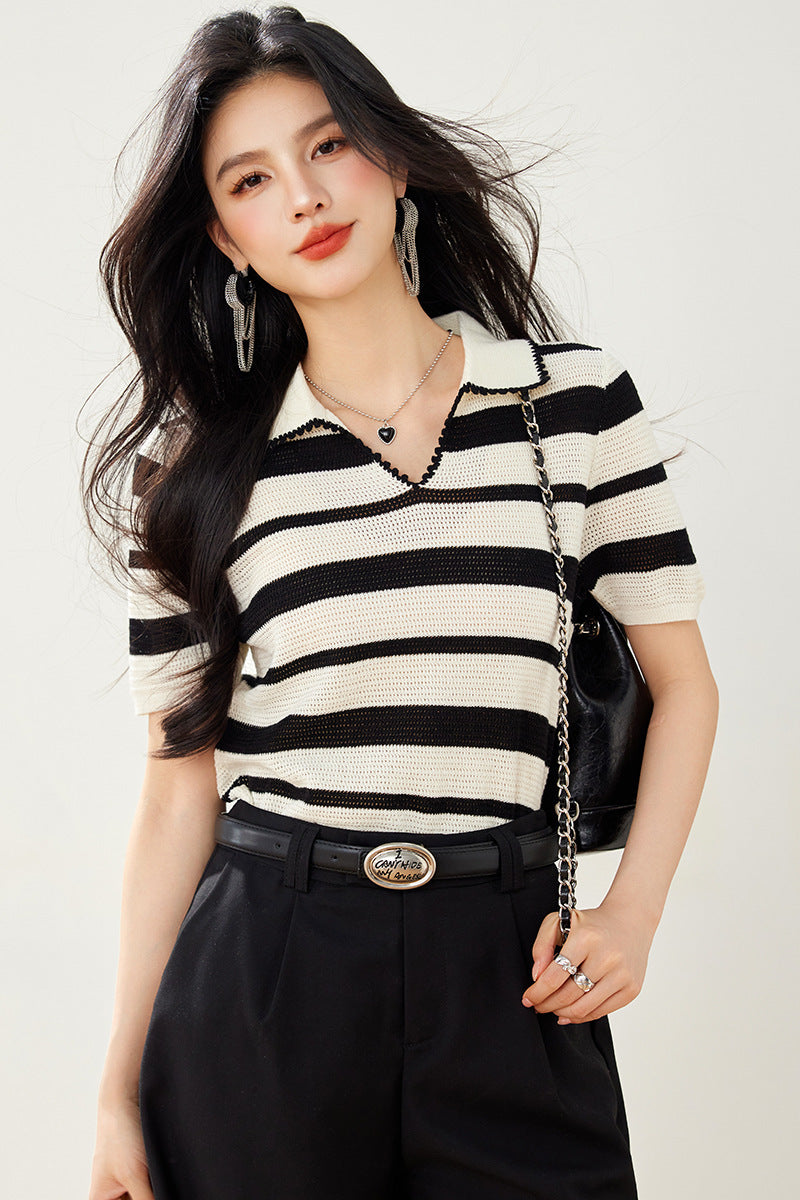 Abstract Knitted Puff Sleeve Top Women