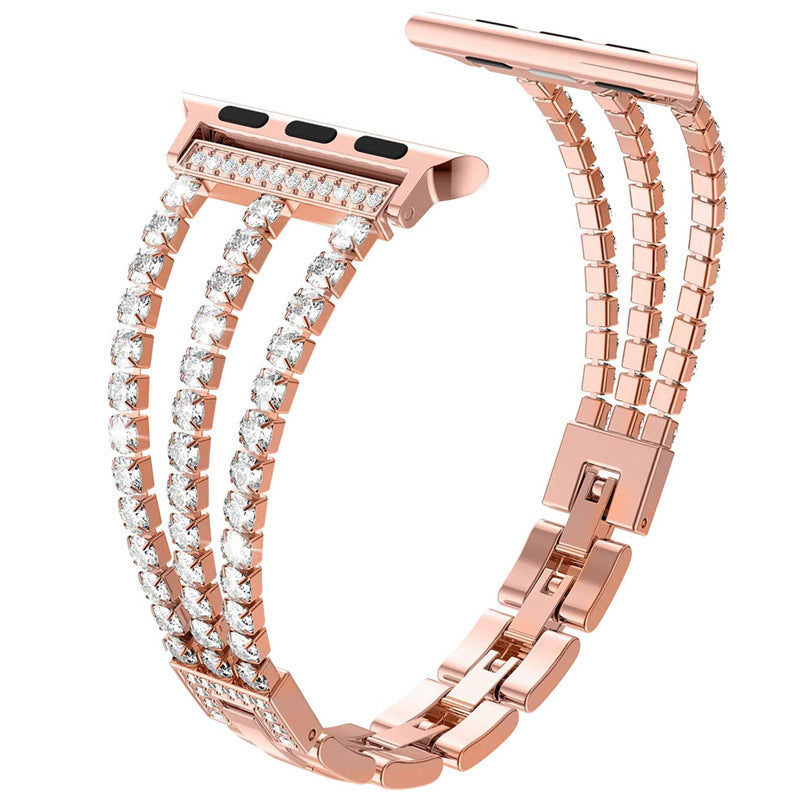 Stylish Metal Three-Link Diamond-Set Strap