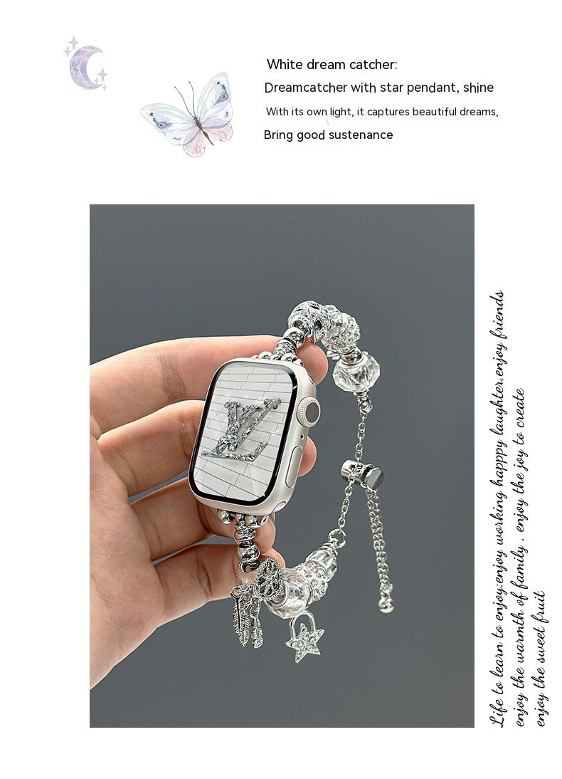 Crystal String Beads Pendant Metal Strap