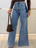 Trendy Light Blue High - Waisted Flared Jeans