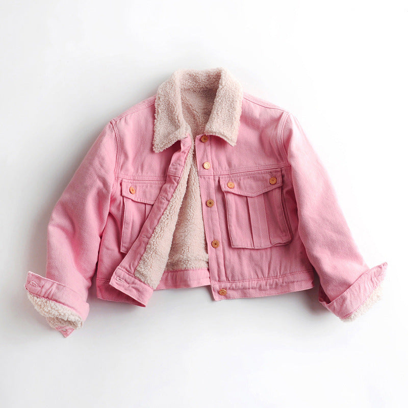 Lamb Wool Fleece-lined Thickening Denim Jacket