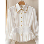 Special Interest Light Luxury High-grade Pleated Collar White Shirt