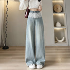 Loose Slimming And Straight Lace Wide Leg Jeans
