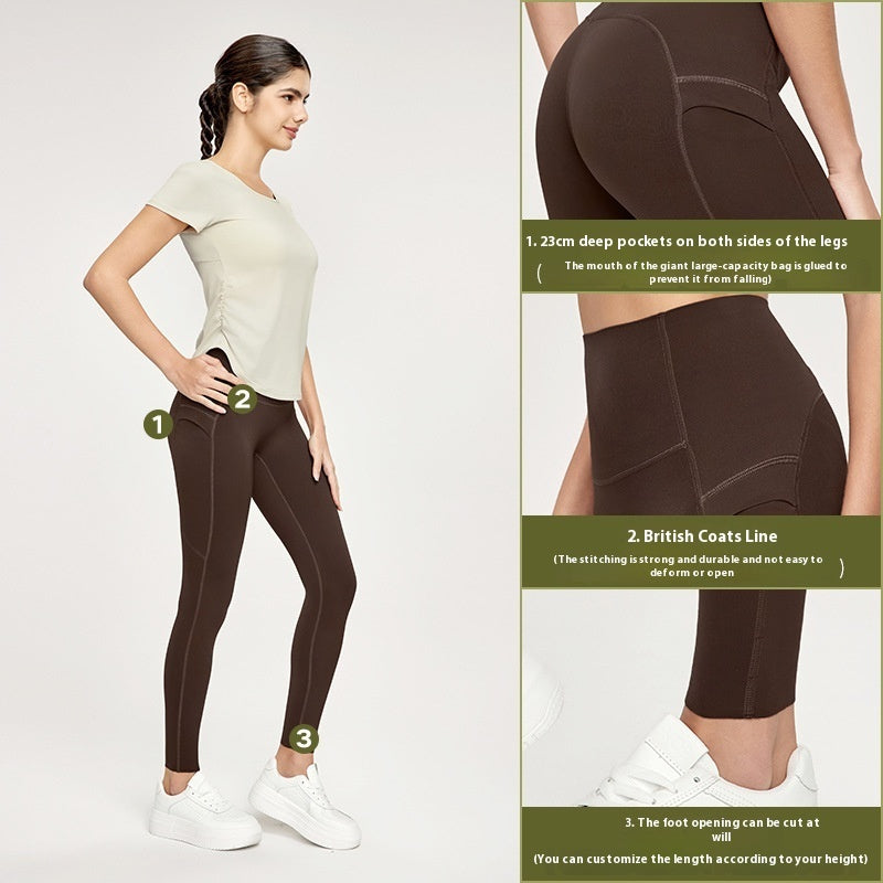 7A Antibacterial Cool Feeling Yoga Pants Outer Wear Pocket High Waist Hip Lift Sports Tights