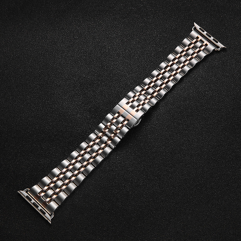 Seven Beads Stainless Steel Strap With Butterfly Buckle