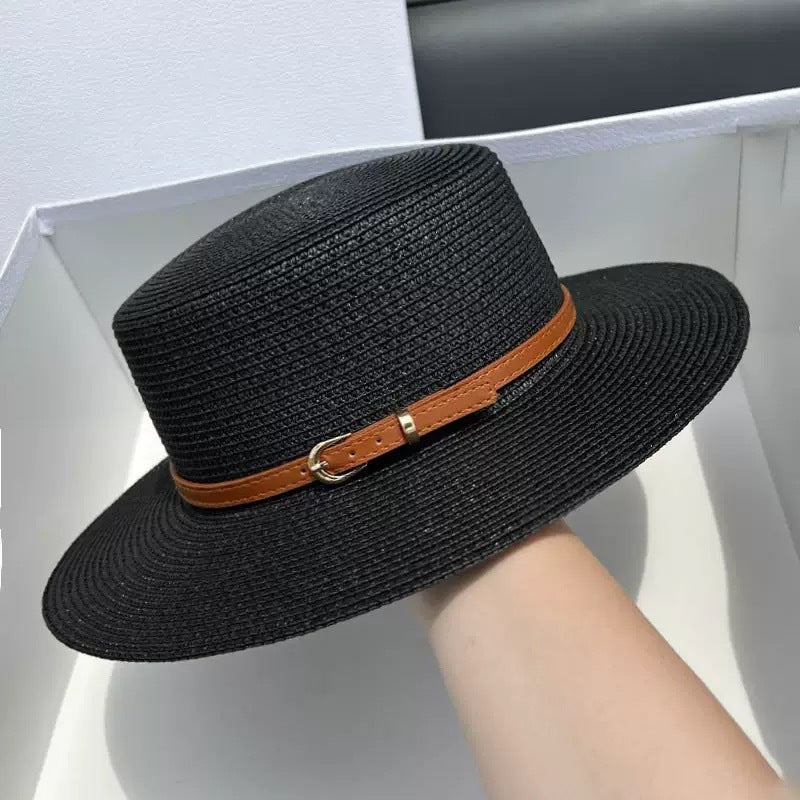 Straw Wide Brim Sun Protection Flat Top Hat Children