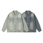 Washed Light Color Denim Jacket Men's Retro Baseball Uniform
