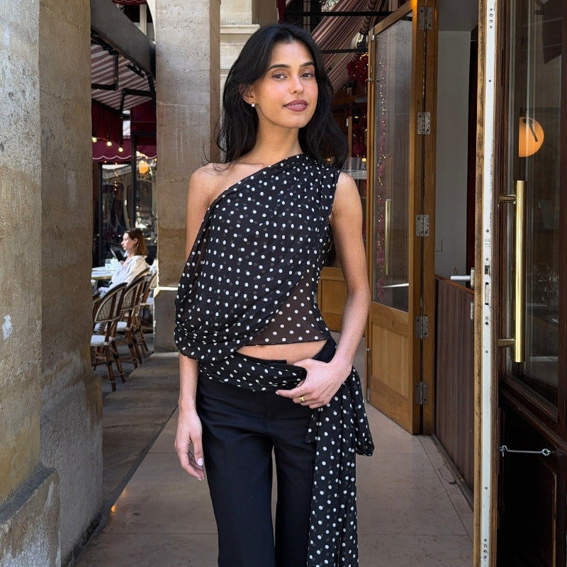 Dot Sexy Shoulder Retro Easy Matching Sleeveless Top