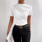 Women's Slim-fit Short-sleeved T-shirt With Small Turtleneck Pleating